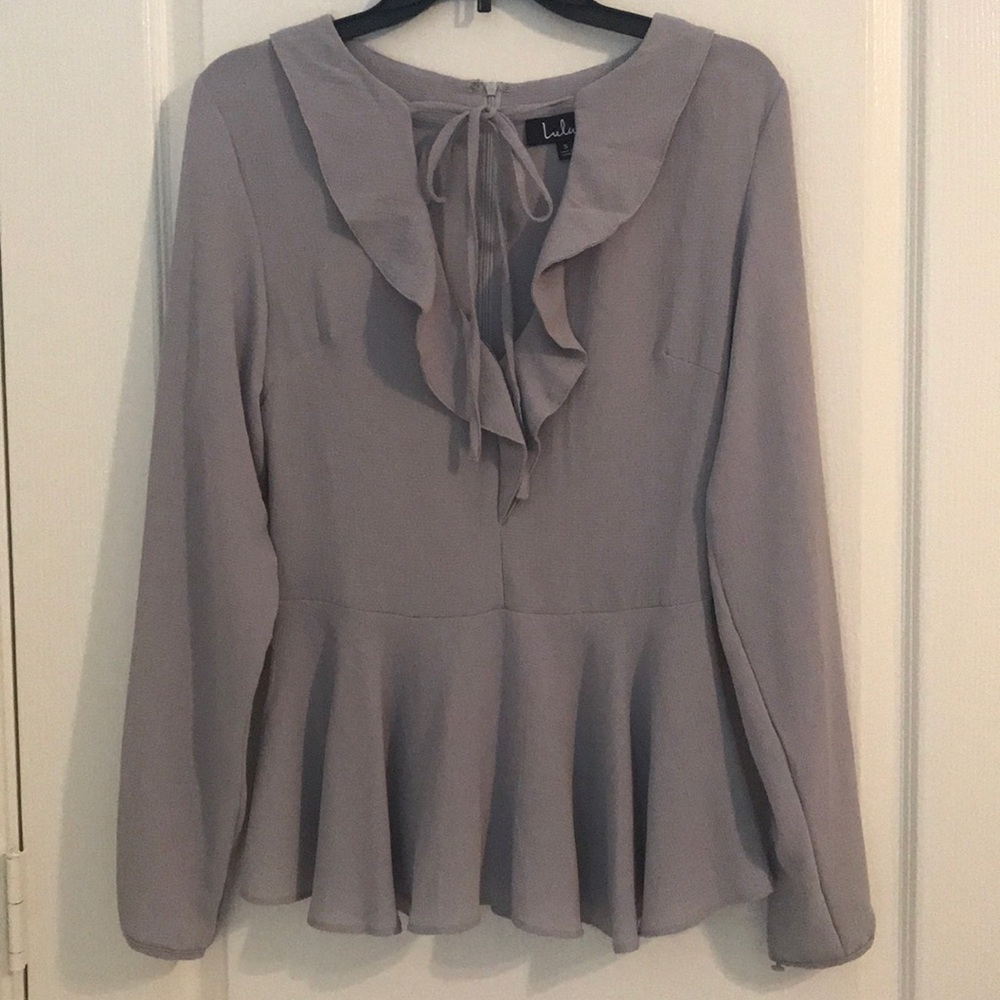 LULUS Sugar sweet Grey long sleeve peplum top